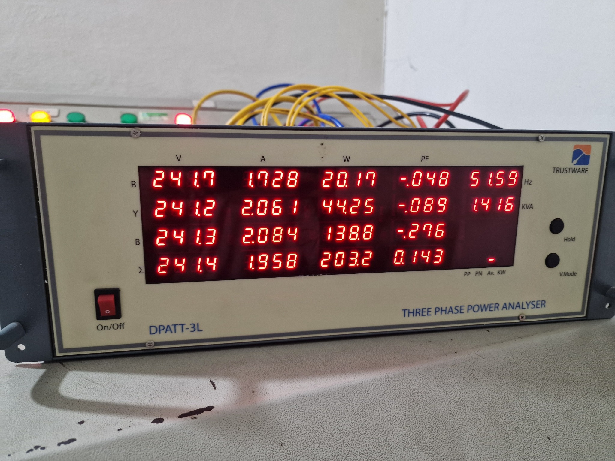 Three-phase power analysis equipment used in transformer testing — company photograph